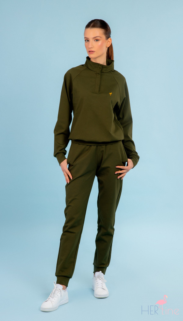 OLIVE SET With  Buttoned Sweatshirt